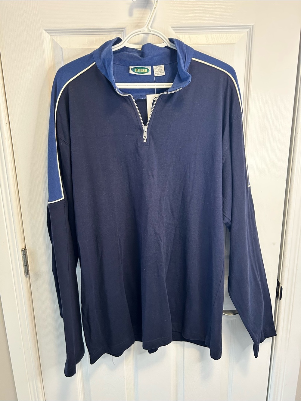 Men's Navy Quarter-Zip Pullover Sweater with White Piping